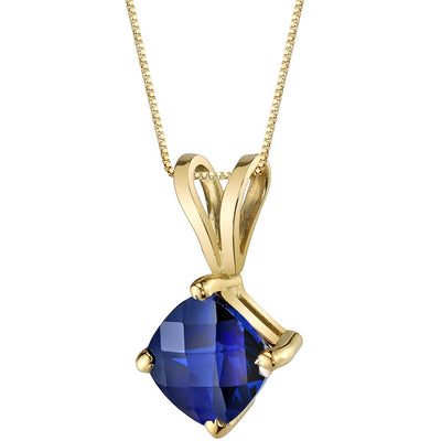 Blue Sapphire Pendant Necklace 14K Yellow Gold Cushion Cut 1.13 Carats