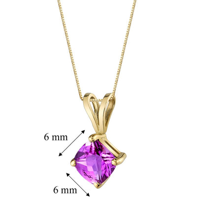 Pink Sapphire Pendant Necklace 14K Yellow Gold Cushion Cut 1.15 Carats