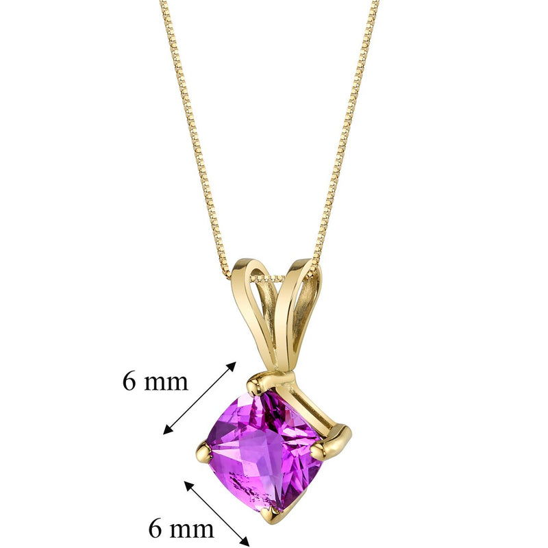 Pink Sapphire Pendant Necklace 14K Yellow Gold Cushion Cut 1.15 Carats