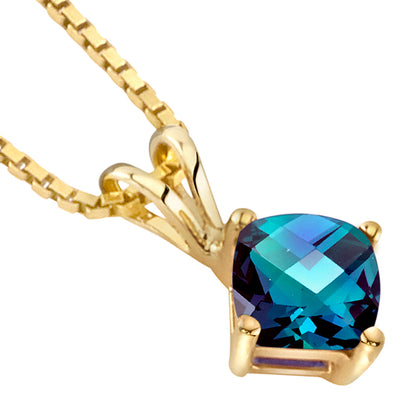 Alexandrite Pendant Necklace 14K Yellow Gold Cushion Cut 1 Carat