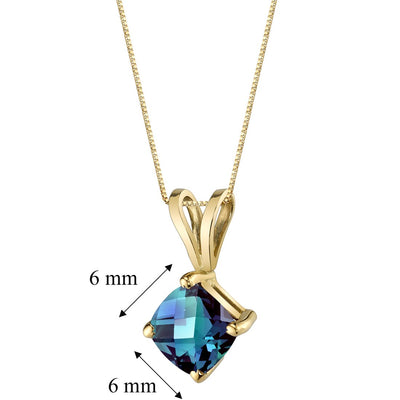 Alexandrite Pendant Necklace 14K Yellow Gold Cushion Cut 1 Carat