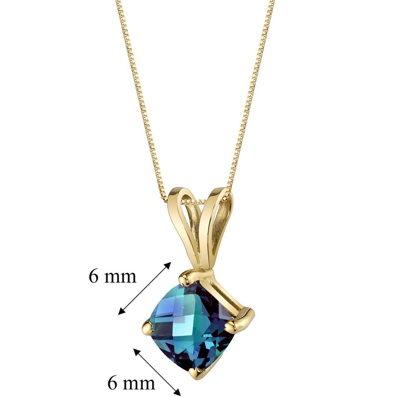 Alexandrite Pendant Necklace 14K Yellow Gold Cushion Cut 1 Carat