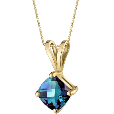 Alexandrite Pendant Necklace 14K Yellow Gold Cushion Cut 1 Carat