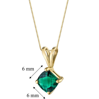 Emerald Pendant Necklace 14K Yellow Gold Cushion Cut