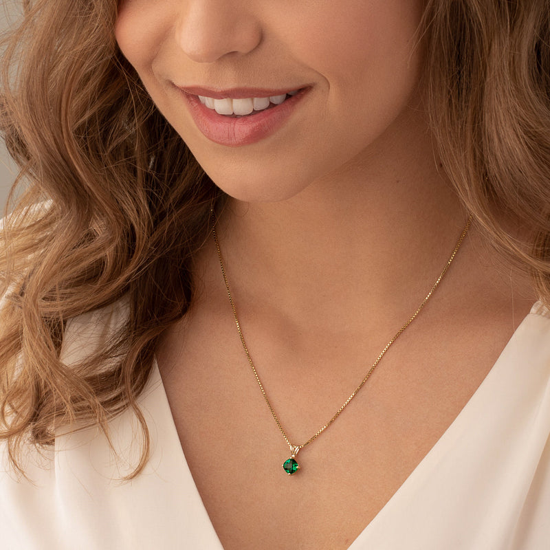 Emerald Pendant Necklace 14K Yellow Gold Cushion Cut