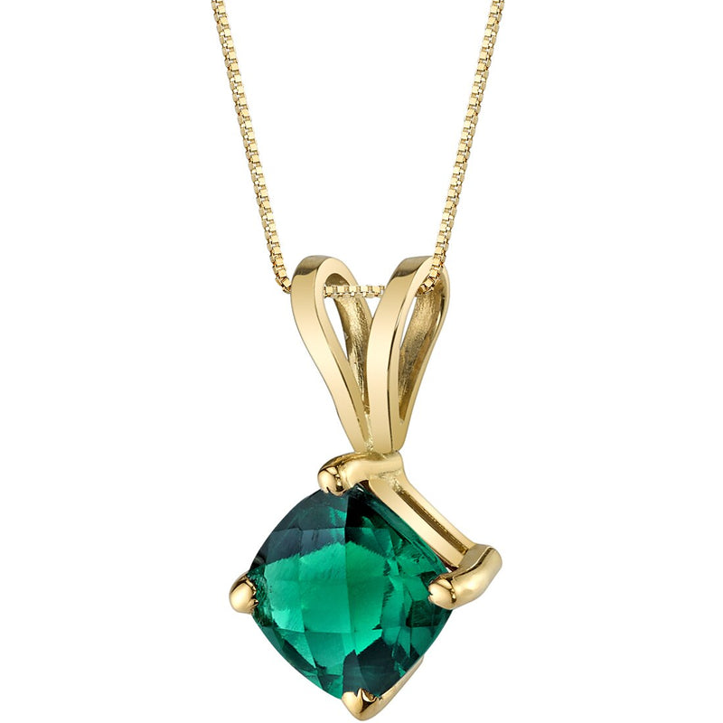 Emerald Pendant Necklace 14K Yellow Gold Cushion Cut