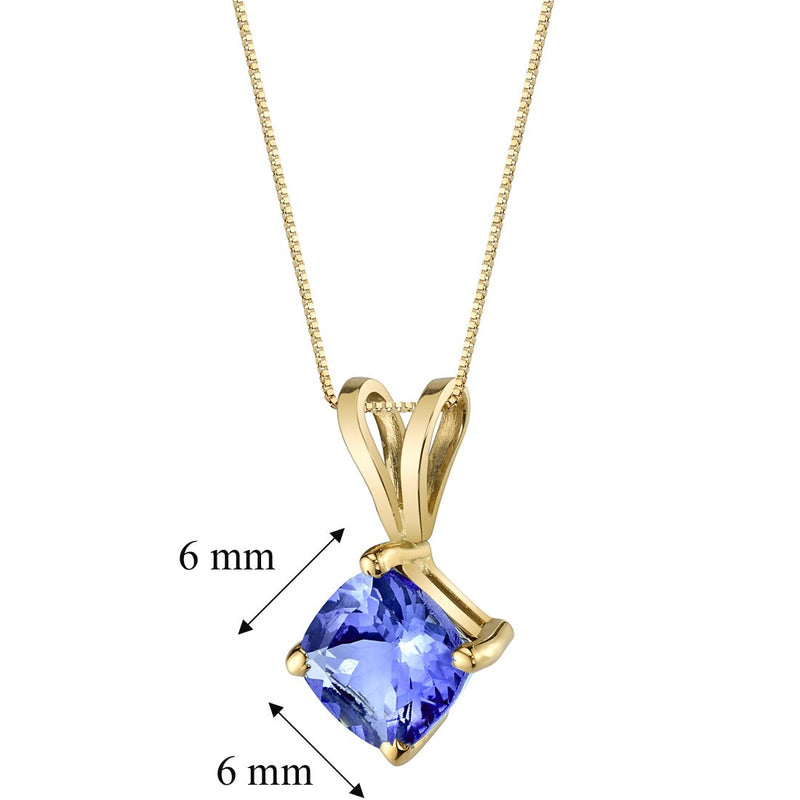 Tanzanite Pendant Necklace 14K Yellow Gold Cushion Cut 1 Carat