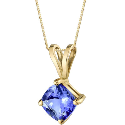 Tanzanite Pendant Necklace 14K Yellow Gold Cushion Cut 1 Carat