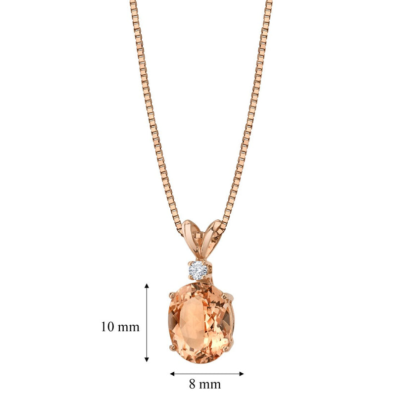 Morganite and Diamond Pendant Necklace 14K Rose Gold 2.50 Carats Oval