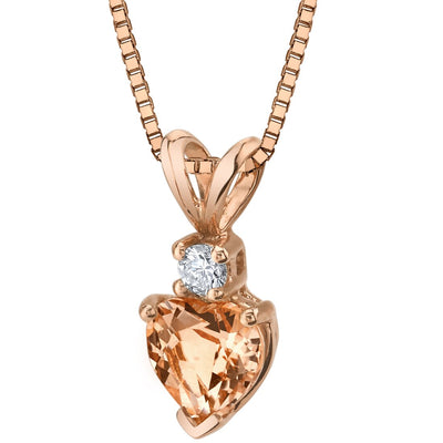 Morganite and Diamond Pendant Necklace 14K Yellow Gold 0.75 Carat Heart Shape