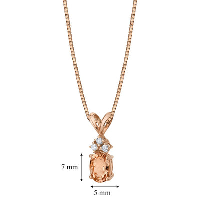 Morganite and Diamond Pendant Necklace 14K Rose Gold 0.75 Carat Oval