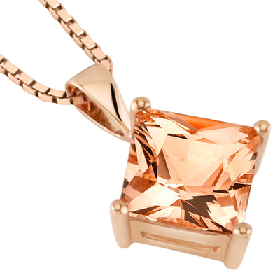 14K Rose Gold Princess Cut 2 Carats Morganite Pendant Necklace