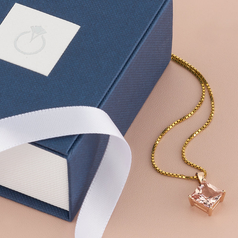 14K Rose Gold Princess Cut 2 Carats Morganite Pendant Necklace