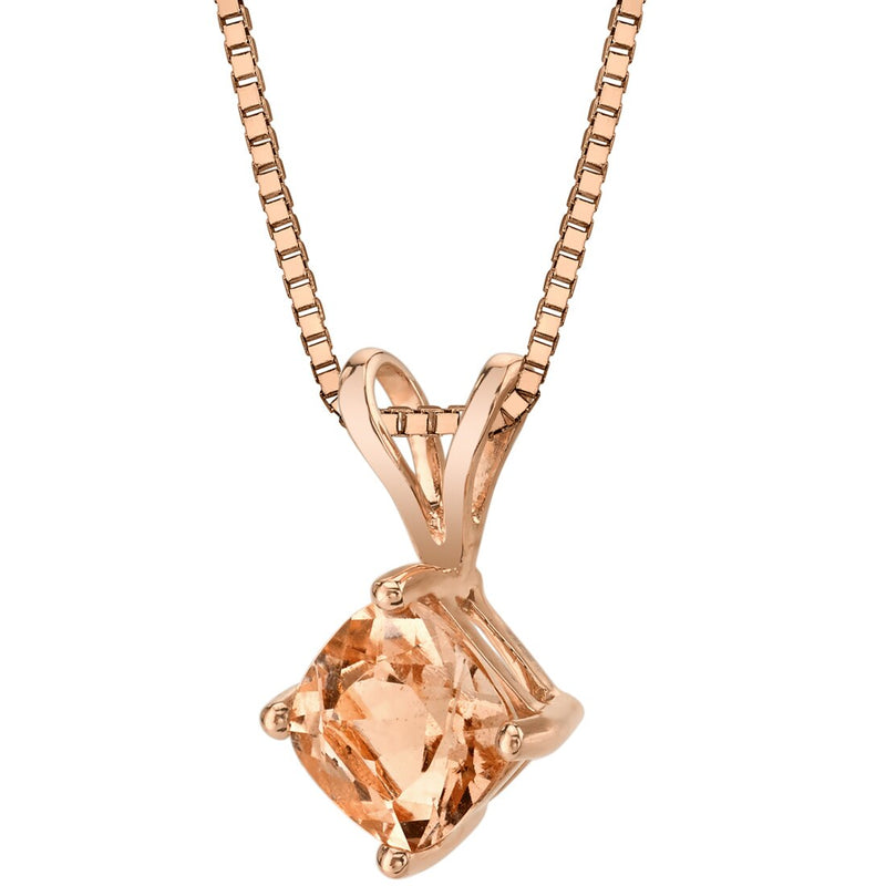 14K Rose Gold Cushion Cut 0.75 Carat Morganite Pendant Necklace