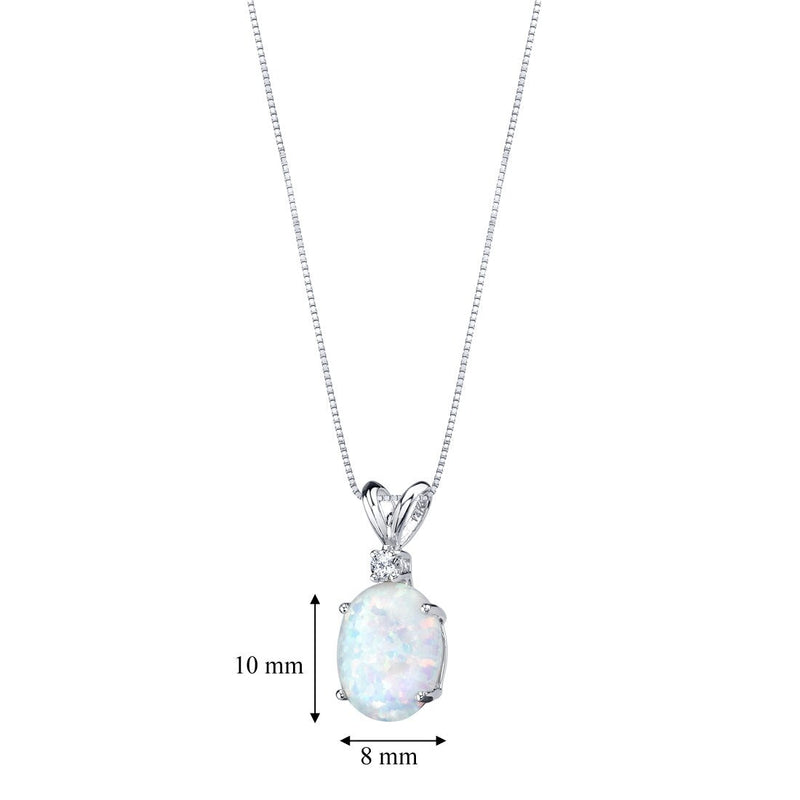 Opal and Diamond Pendant Necklace 14K White Gold 1 Carat Oval