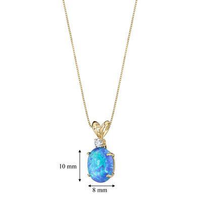 Blue Opal and Diamond Pendant Necklace 14K Yellow Gold 1 Carat Oval