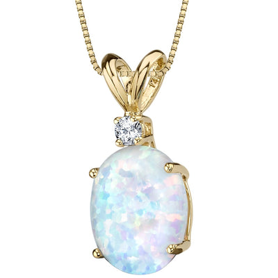 Opal and Diamond Pendant Necklace 14K Yellow Gold 1 Carat Oval