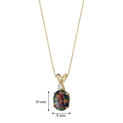 Black Opal and Diamond Pendant Necklace 14K Yellow Gold 1 Carat Oval