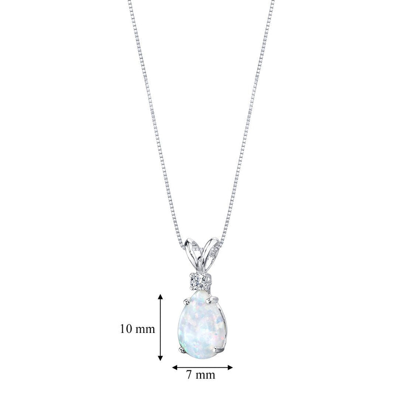 Opal and Diamond Pendant Necklace 14K White Gold 1 Carat Pear Shape