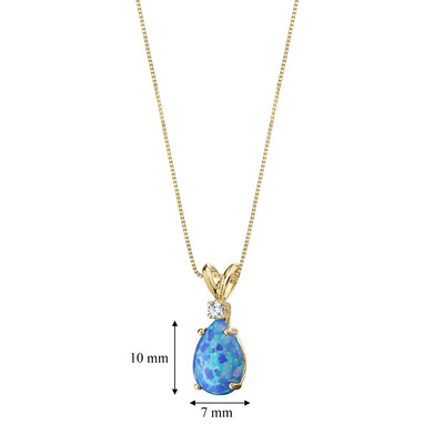 Blue Opal and Diamond Pendant Necklace 14K Yellow Gold 1 Carat Pear Shape