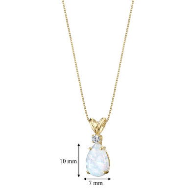 Opal and Diamond Pendant Necklace 14K Yellow Gold 1 Carat Pear Shape