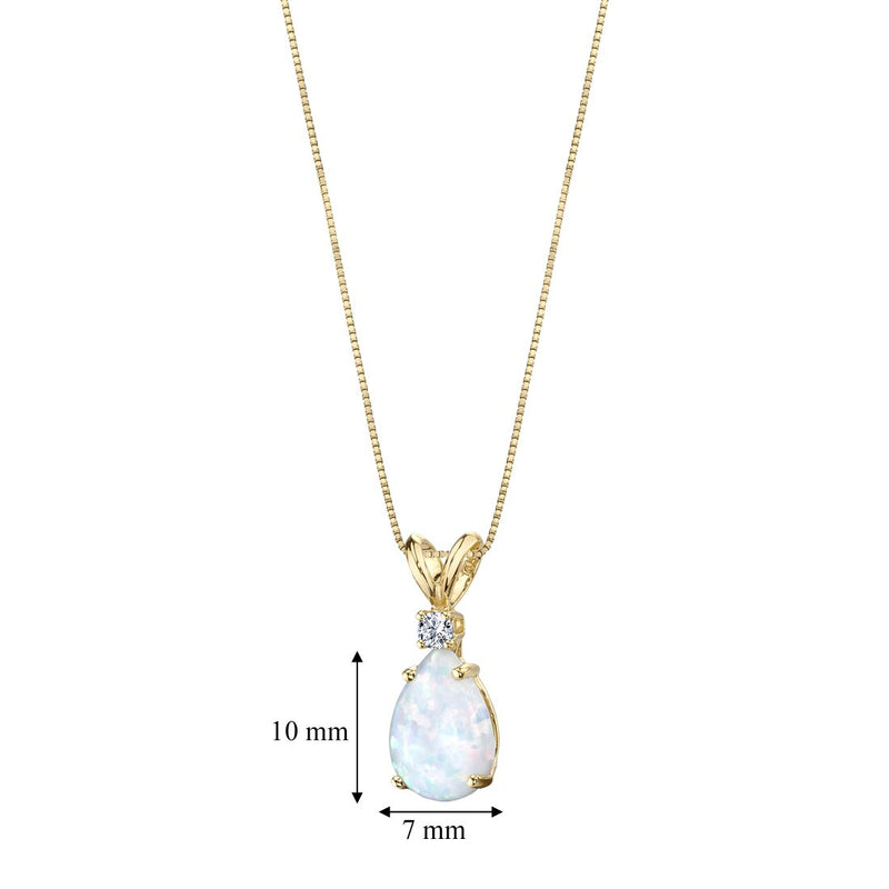 Opal and Diamond Pendant Necklace 14K Yellow Gold 1 Carat Pear Shape