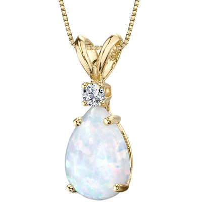 Opal and Diamond Pendant Necklace 14K Yellow Gold 1 Carat Pear Shape