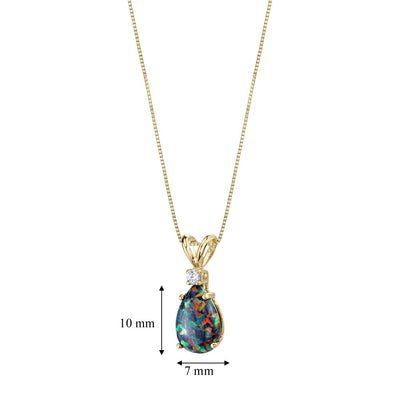 Black Opal and Diamond Pendant Necklace 14K Yellow Gold 1 Carat Pear Shape