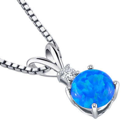 Blue Opal and Diamond Pendant Necklace 14K White Gold 0.50 Carat Round