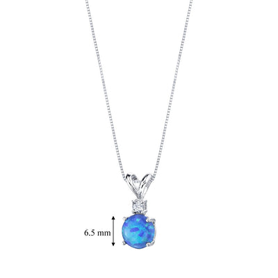 Blue Opal and Diamond Pendant Necklace 14K White Gold 0.50 Carat Round