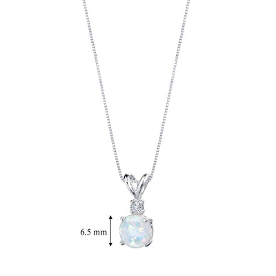 14 Karat White Gold Created Opal Diamond Solitaire Pendant P9850-dimensions