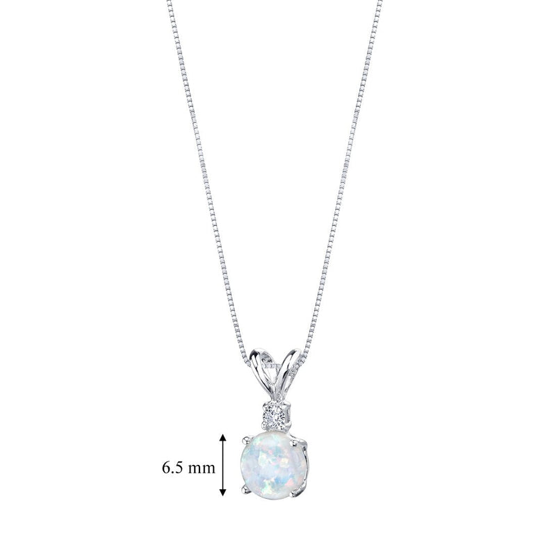 14 Karat White Gold Created Opal Diamond Solitaire Pendant P9850-dimensions