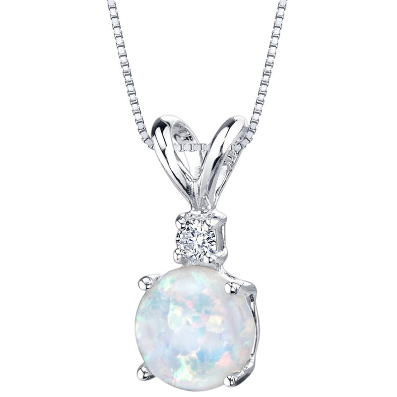 14 Karat White Gold Created Opal Diamond Solitaire Pendant P9850