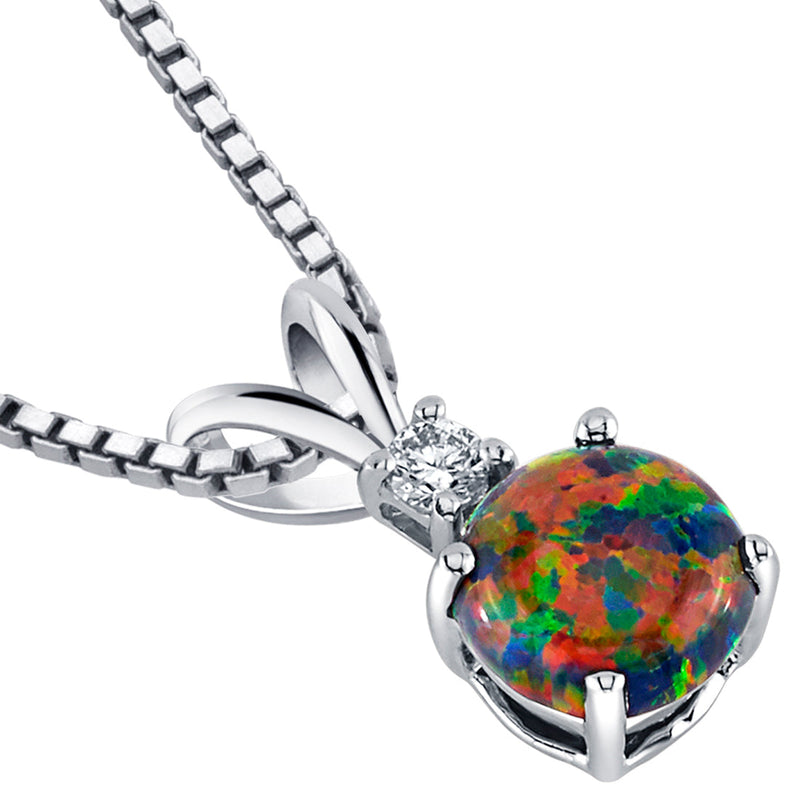 Black Opal and Diamond Pendant Necklace 14K White Gold 0.50 Carat Round