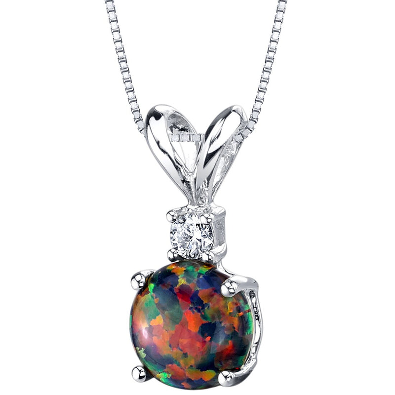 Black Opal and Diamond Pendant Necklace 14K White Gold 0.50 Carat Round