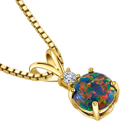 Black Opal and Diamond Pendant Necklace 14K Yellow Gold 0.50 Carat Round