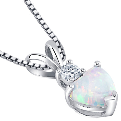 Opal and Diamond Pendant Necklace 14K White Gold 0.50 Carat Heart Shape