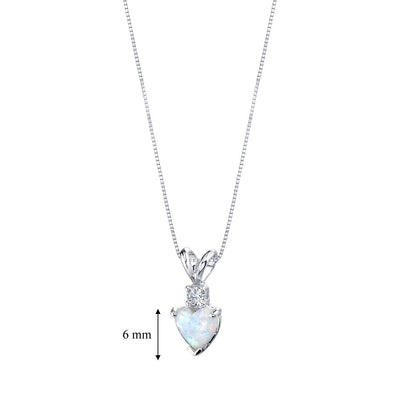 Opal and Diamond Pendant Necklace 14K White Gold 0.50 Carat Heart Shape