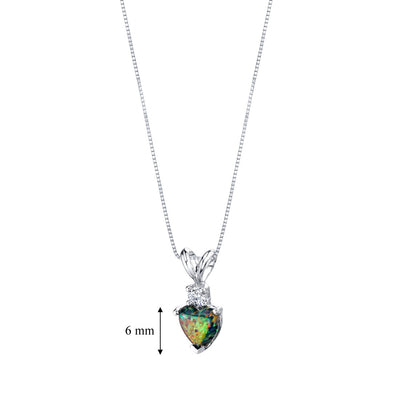 Black Opal and Diamond Pendant Necklace 14K White Gold 0.50 Carat Heart Shape