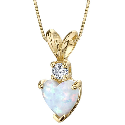 Opal and Diamond Pendant Necklace 14K Yellow Gold 0.50 Carat Heart Shape