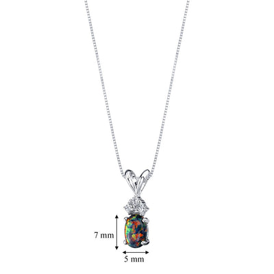 Black Opal and Diamond Pendant Necklace 14K White Gold 0.50 Carat Oval