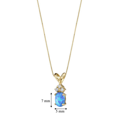 Blue Opal and Diamond Pendant Necklace 14K Yellow Gold 0.50 Carat Oval