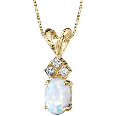 Opal and Diamond Pendant Necklace 14K Yellow Gold 0.50 Carat Oval