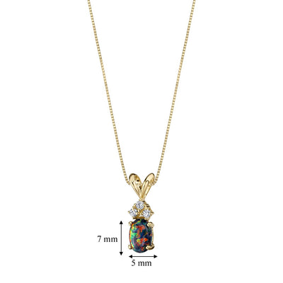 Black Opal and Diamond Pendant Necklace 14K Yellow Gold 0.50 Carat Oval