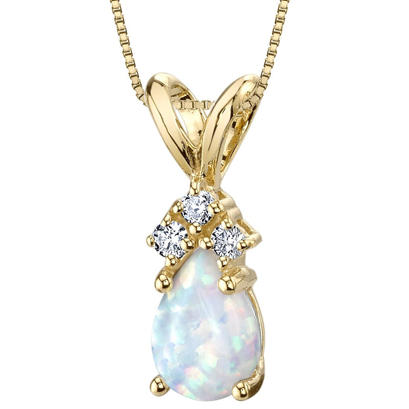 Opal and Diamond Pendant Necklace 14K Yellow Gold 0.50 Carat Pear Shape