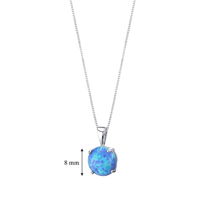 14K White Gold Created Blue Opal Solitaire Pendant Necklace Round Shape