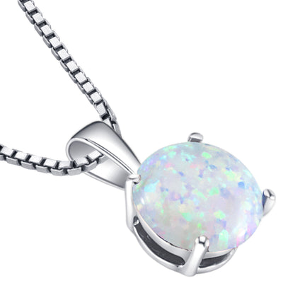 14K White Gold Created Opal Solitaire Pendant Necklace Round Shape