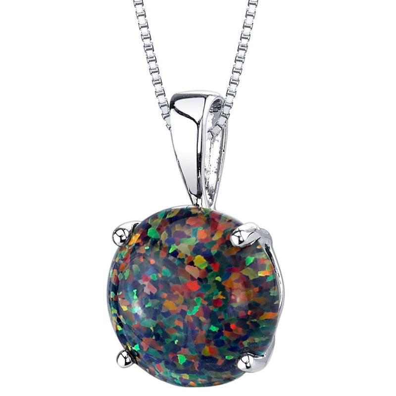 14 Karat White Gold Created Black Opal Solitaire Pendant P9900