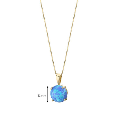 14K Yellow Gold Created Blue Opal Solitaire Pendant Necklace Round Shape