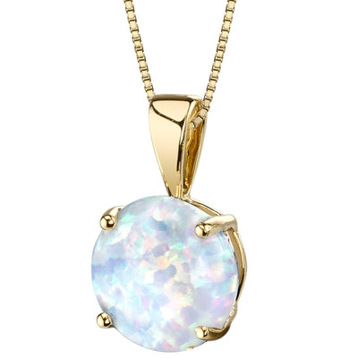 14 Karat Yellow Gold Created Opal Solitaire Pendant P9904